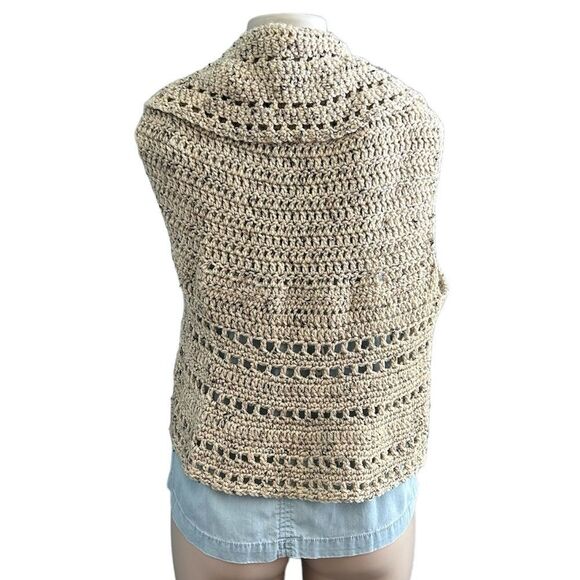 Handmade Knit Open Front Cardigan Vest with Large Folded Collar Size S/M - Picture 3 of 3